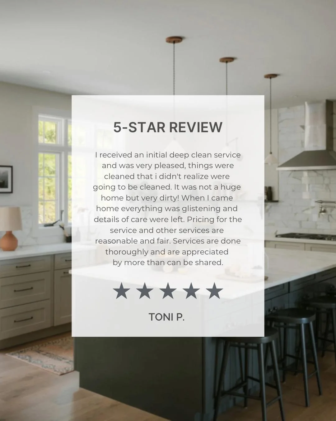 This review made our team smile because thoughtful details are exactly what we aim for &mdash; not just cleaning the obvious, but helping a home feel cared for again.

Thank you for trusting us with your initial deep clean, Toni. We&rsquo;re so glad 