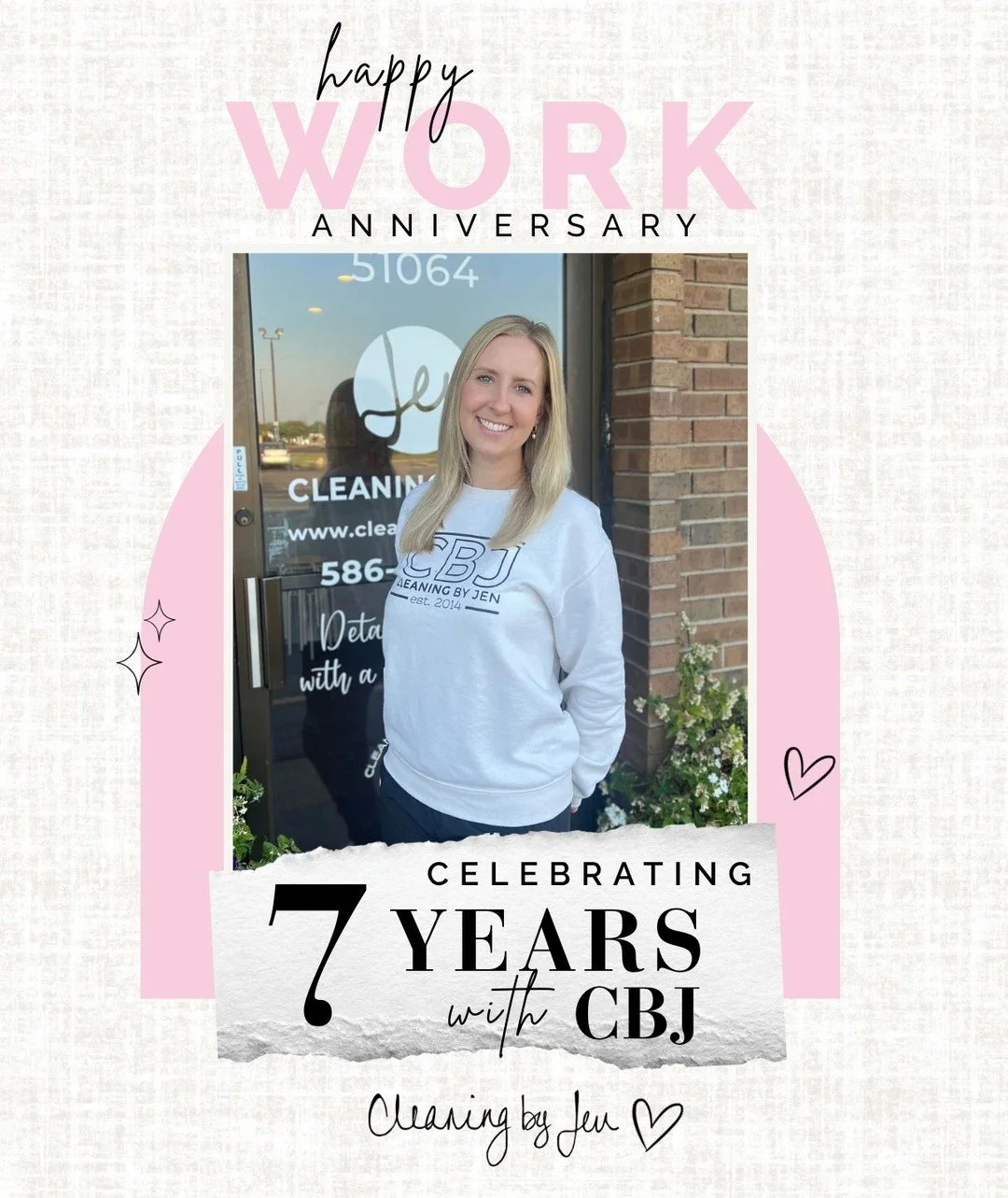 Happy 7-Year Anniversary to Anita! 🥳

Over the years, Anita has taken on many different roles within Cleaning By Jen. As one of our office administrators, she handles much of our client communication and has a rare ability to be both gracious and di