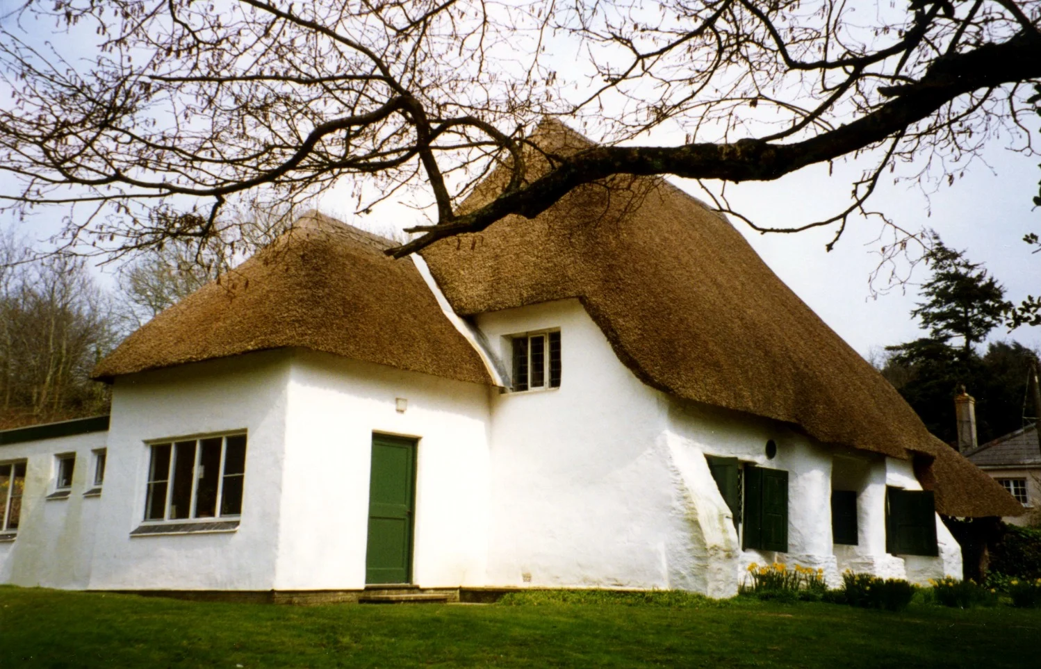 This is the Quaker Meeting House at Come-to-Good, near Feock, Cornwall, built in 1709-10 of cob and thatch and the loft ( gallery ) added in 1717.