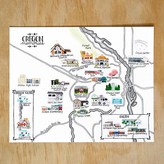 Oregon Memories 〰️ I had the pleasure of illustrating this memory map for a client as a keepsake of all the places her family lived and visited when she was a child. Such a sweet way to put memories on paper!
.
.
.
.
.
#maps #mapmakers #weddingmap #h