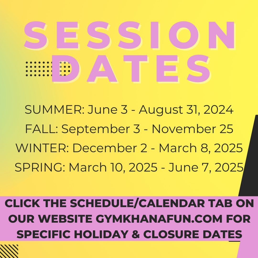 🗓️ Click the Schedule/Calendar Tab on our website gymkhanafun.com for specific holiday &amp; closure dates.

#gymkhanagymnastics #pittsburgh #pa #wexford #monroeville #plum #bethel #pointbreeze #recreationalgymnastics #developmentalgymnastics #presc