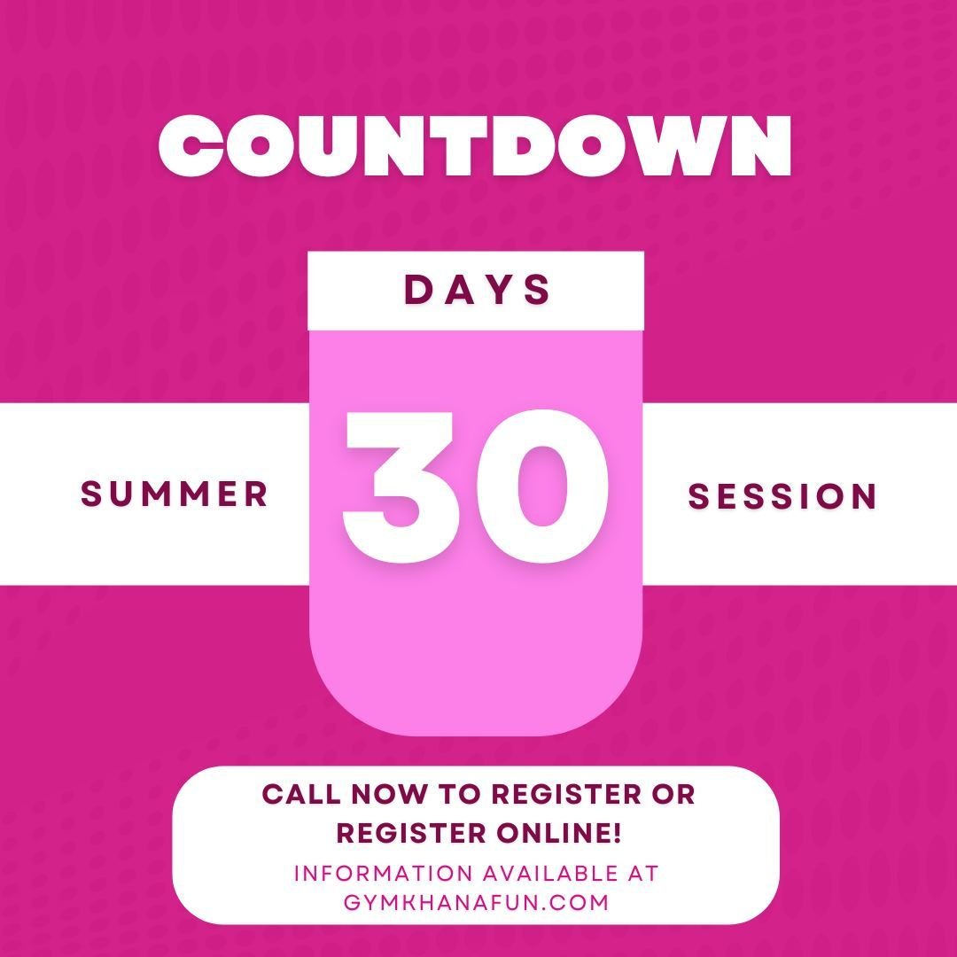 3️⃣0️⃣ days until our Summer session starts!
🐝  Summer session classes begin Monday, June 3.
☀️ We are still taking registrations for classes and camps with openings.
💻To find our schedule of classes, visit our website www.gymkhanafun.com and choos