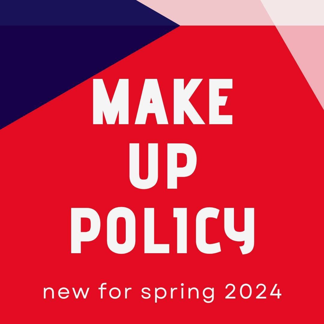 ✔️ A reminder about our Make Up Policy:

➖ Each student is allotted 3 make up tokens per current term as needed
➖One make up token may be used per month
➖Make up tokens expire after 30 days and after the end of the current term
➖Make ups must be sche