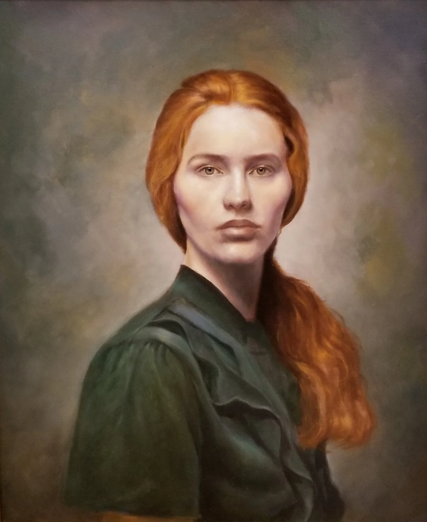 Redhead in Green 18" x 24" - oil