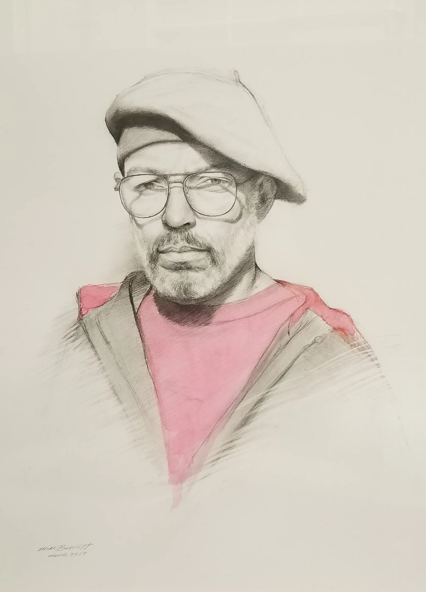 Self Portrait 18" x 21" - charcoal & watercolor