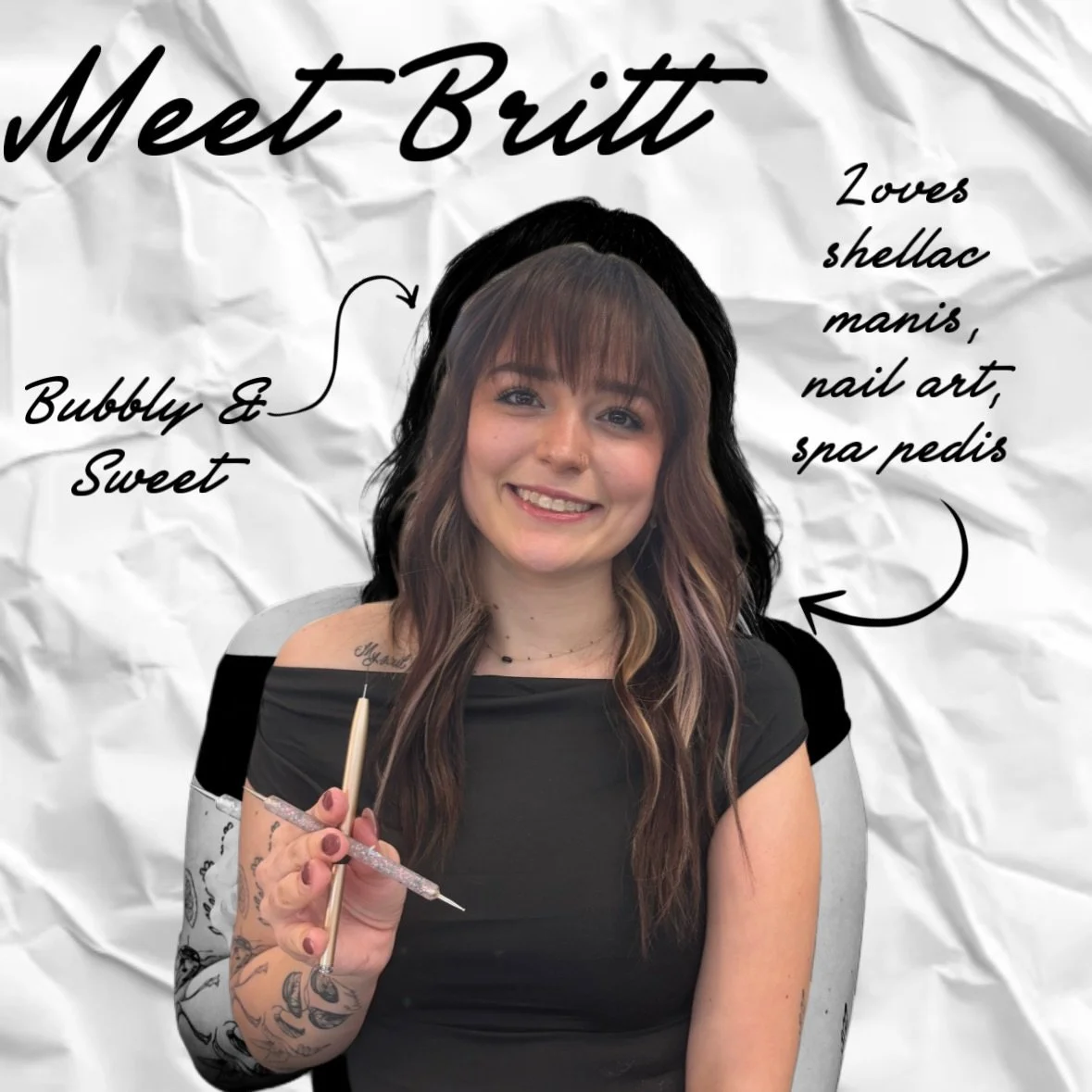 Meet Britt! A talented nail artist with the gift of gab! She&rsquo;s sweet, personable, and will have you feeling like a new person by the end of your appointment! 

#nailtech #nailart #manhattanks #kstate