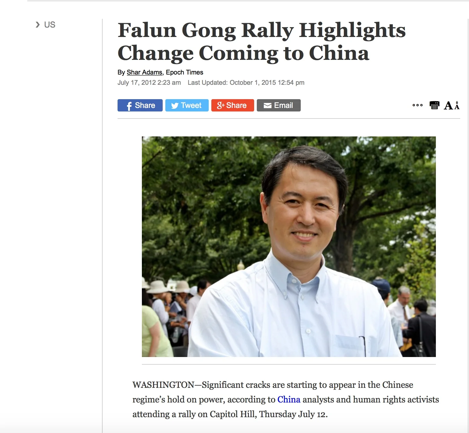 Falun Gong Rally Highlights Change Coming to China