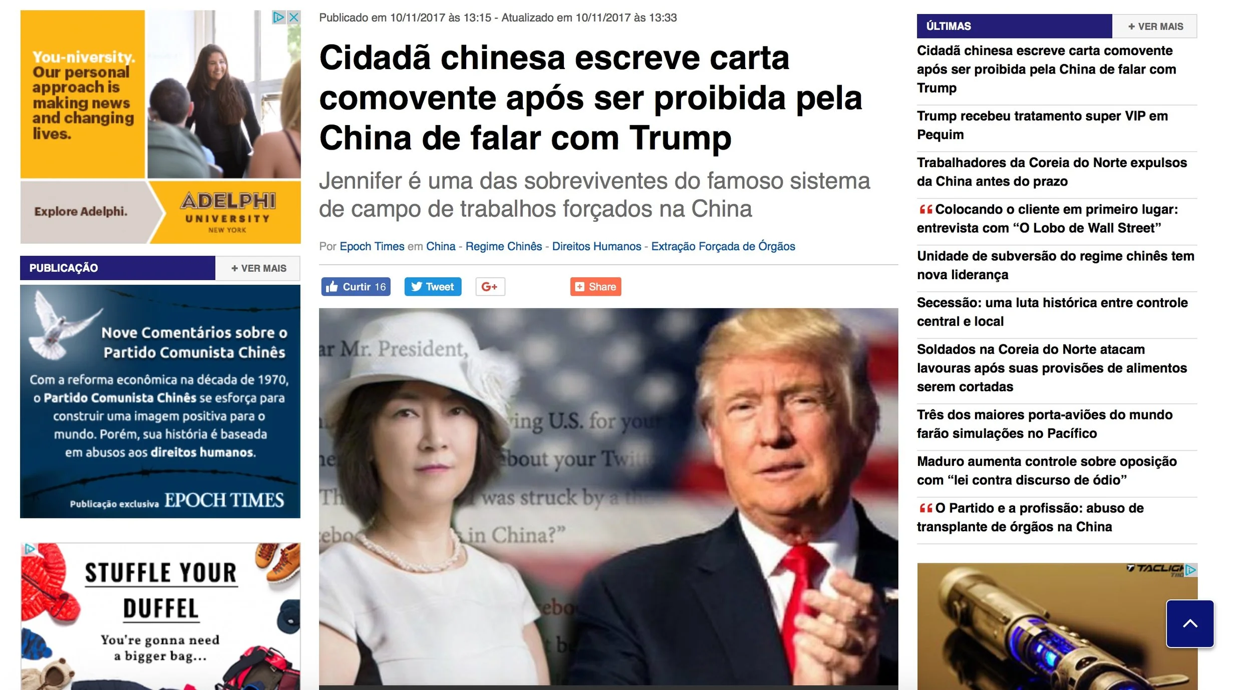 Cidadã chinesa escreve carta comovente após ser proibida pela China de falar com Trump