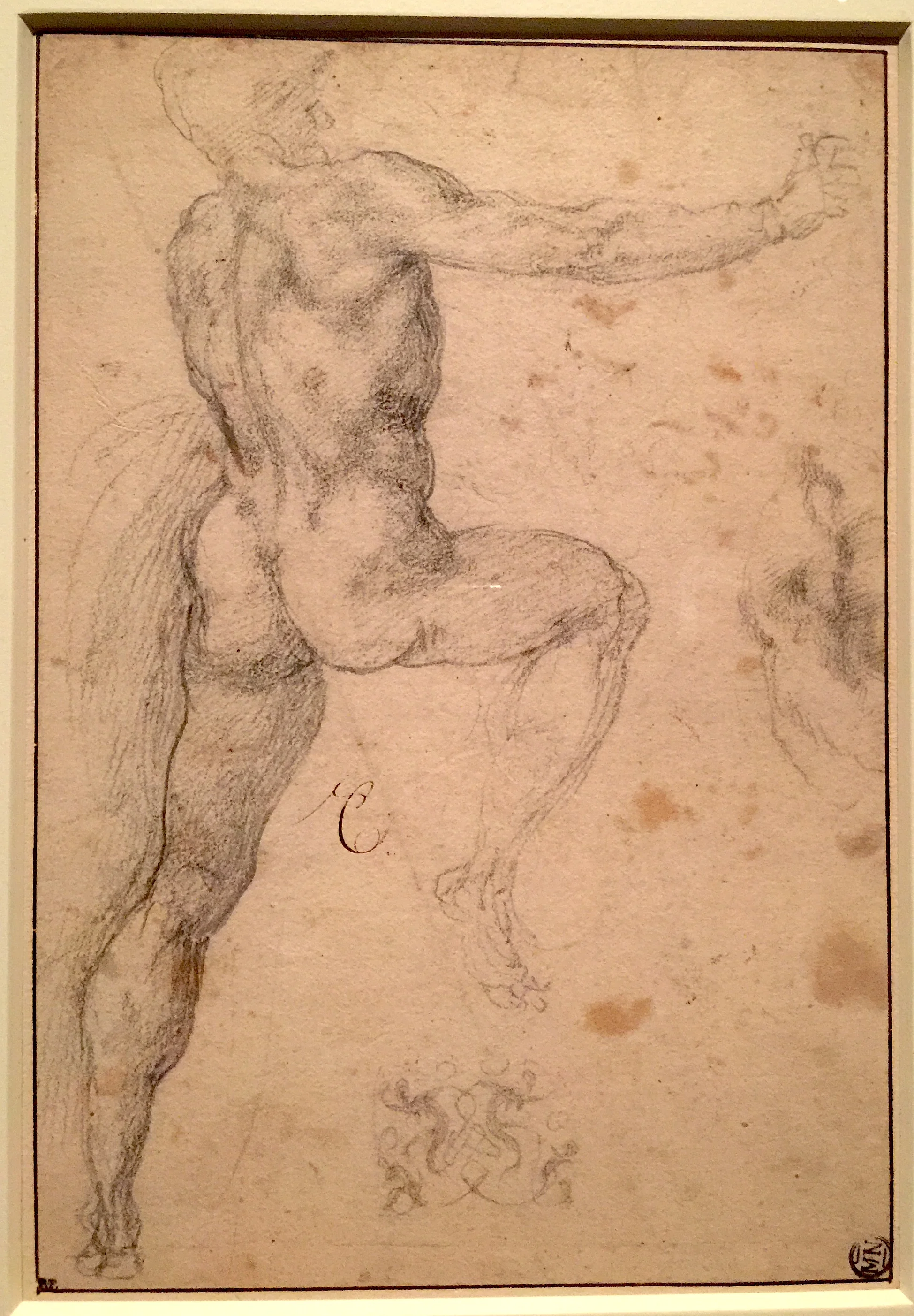 Michelangelo's Study of a Standing Male Nude 米開朗基羅素描手稿