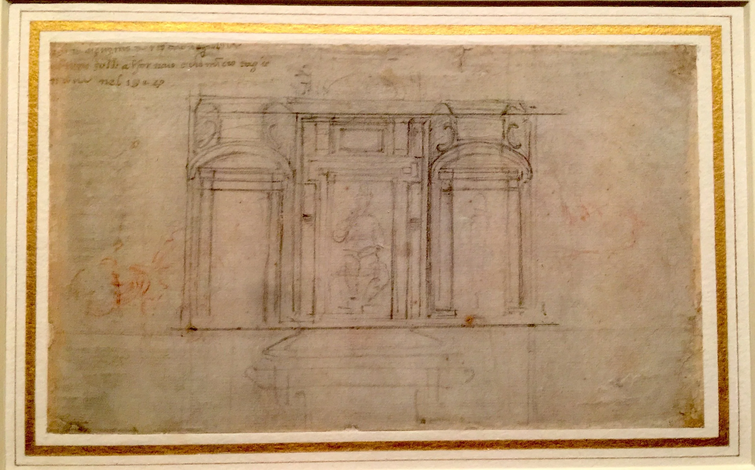 Sketches for Figures and a Wall Tomb  米開郞基羅聖洛倫佐教堂新聖器室設計稿