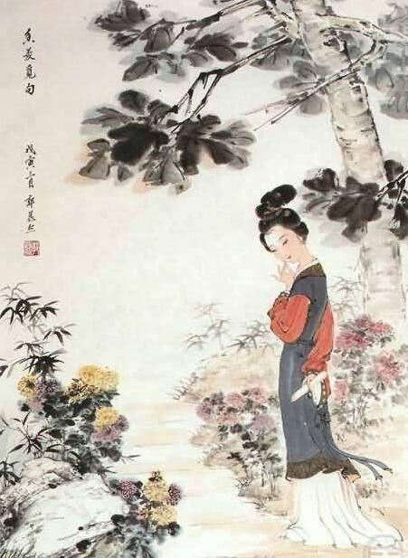 Photo: A Chinese painting of Xiang Liang by Guo Muxi 圖:郭慕熙工筆仕女畫《香菱覓句》