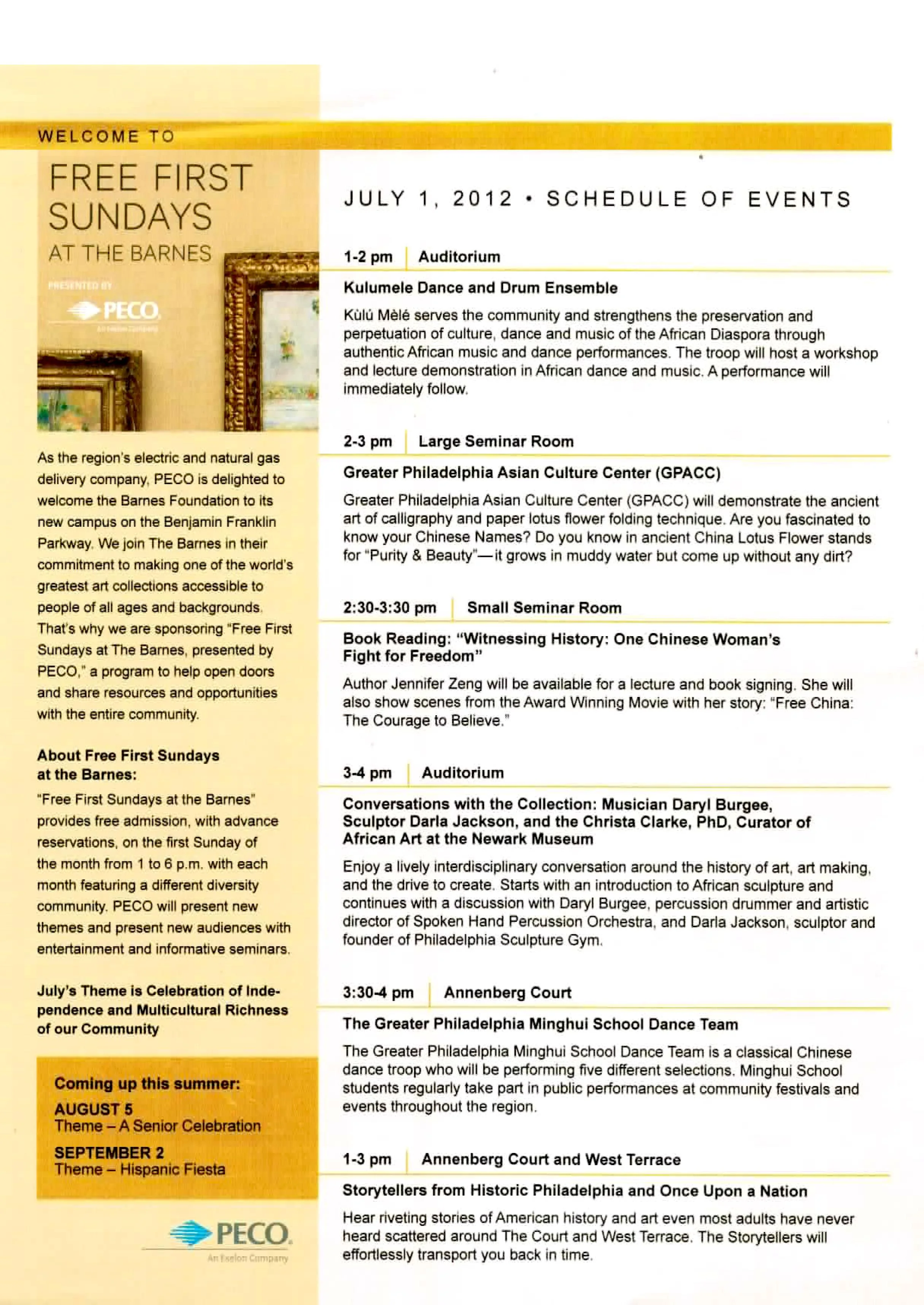Program of Barnes Foundation Museum博物館節目單。