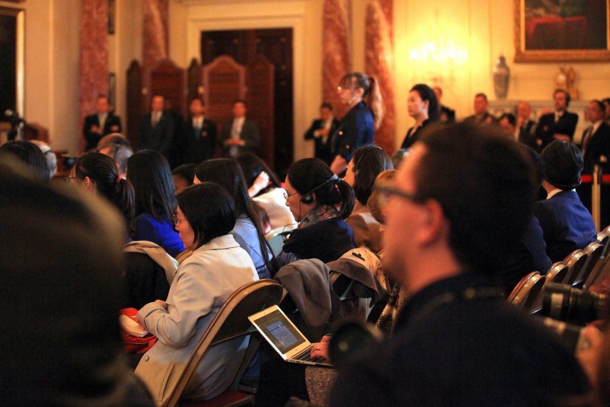 Reporters at the U.S.-China Diplomatic Security Dialogue in Washington on Nov. 9, 2018. (Jennifer Zeng/The Epoch Times)