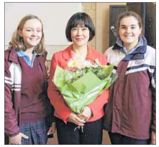 SHARING HER STORY: Galen College year 11 students Amelia Walton and Meg Amery with human rights campaigner Jennifer Zeng. PHOTO: Mal Webster