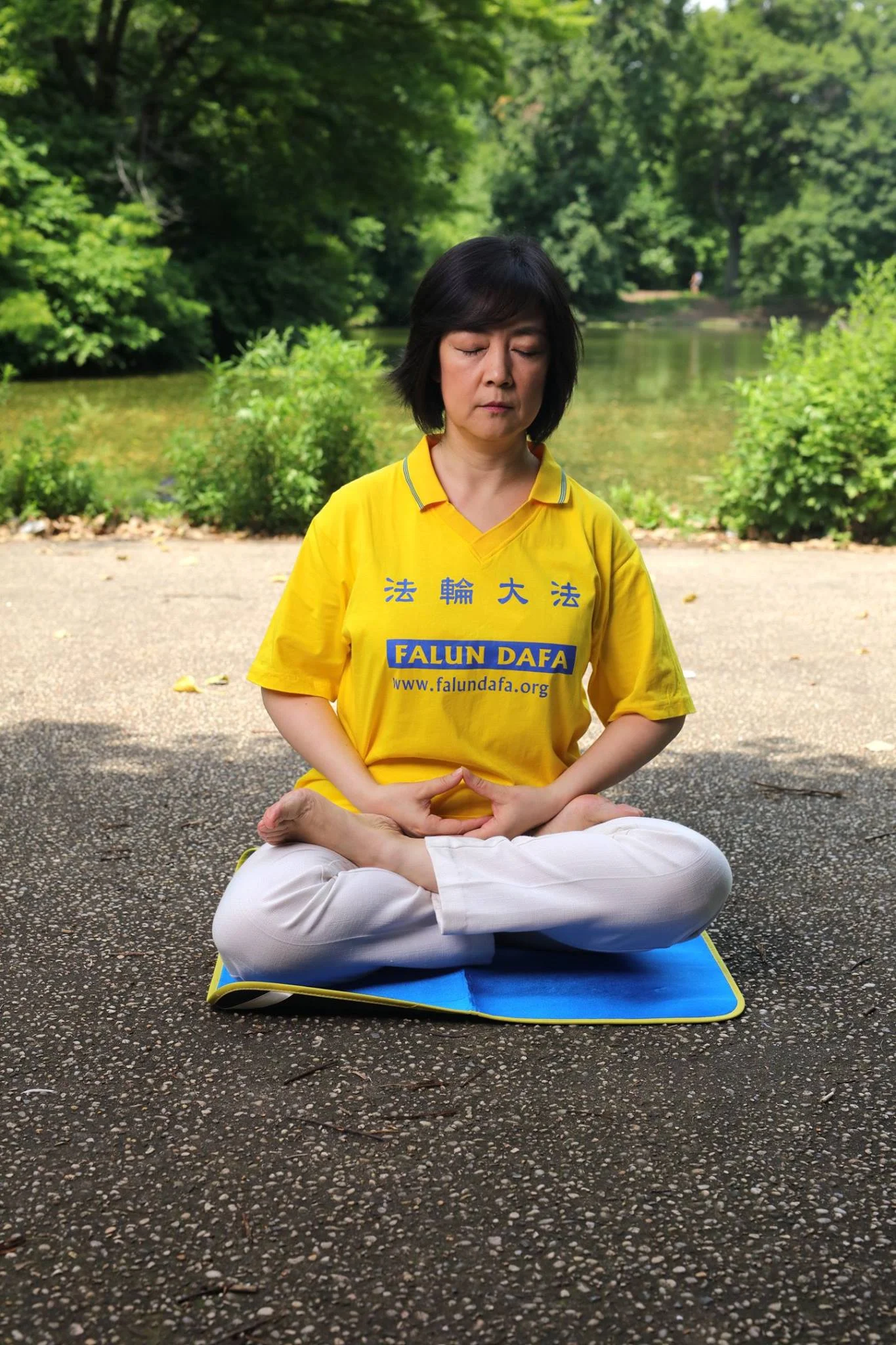 圖片:曾錚2017年6月29日在紐約Prospect Park打坐(法輪功第五套功法:神通加持法)。 攝影: Benny Zhang Studio — at Prospect Park .