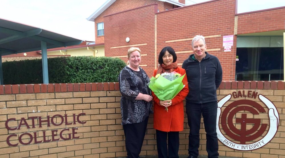 Jennifer with Tim Ellis and  Leigh Smith  at Galen Catholic College, Wangaratta, Vic, Australia after two days of events in June 2016. Jennifer was invited to attend a  Free China  screening and to give speeches to the students.