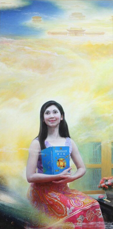 油畫：《已溶法中》，作者：王晶。此畫獲新唐人電視臺二零一四年“全世界人物寫實油畫大賽”銀獎。