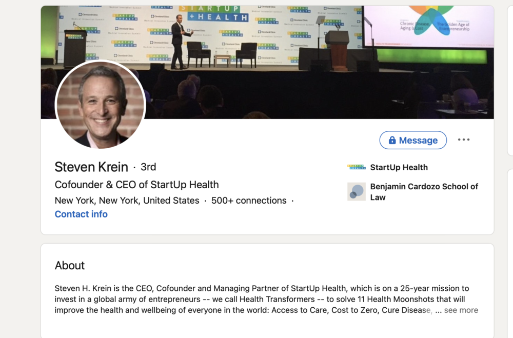 Screenshot of Steven Krein’s Linkedin page