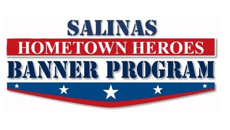 Salinas Hometown Heroes Banner Program logo with red, white, and blue colors and stars.