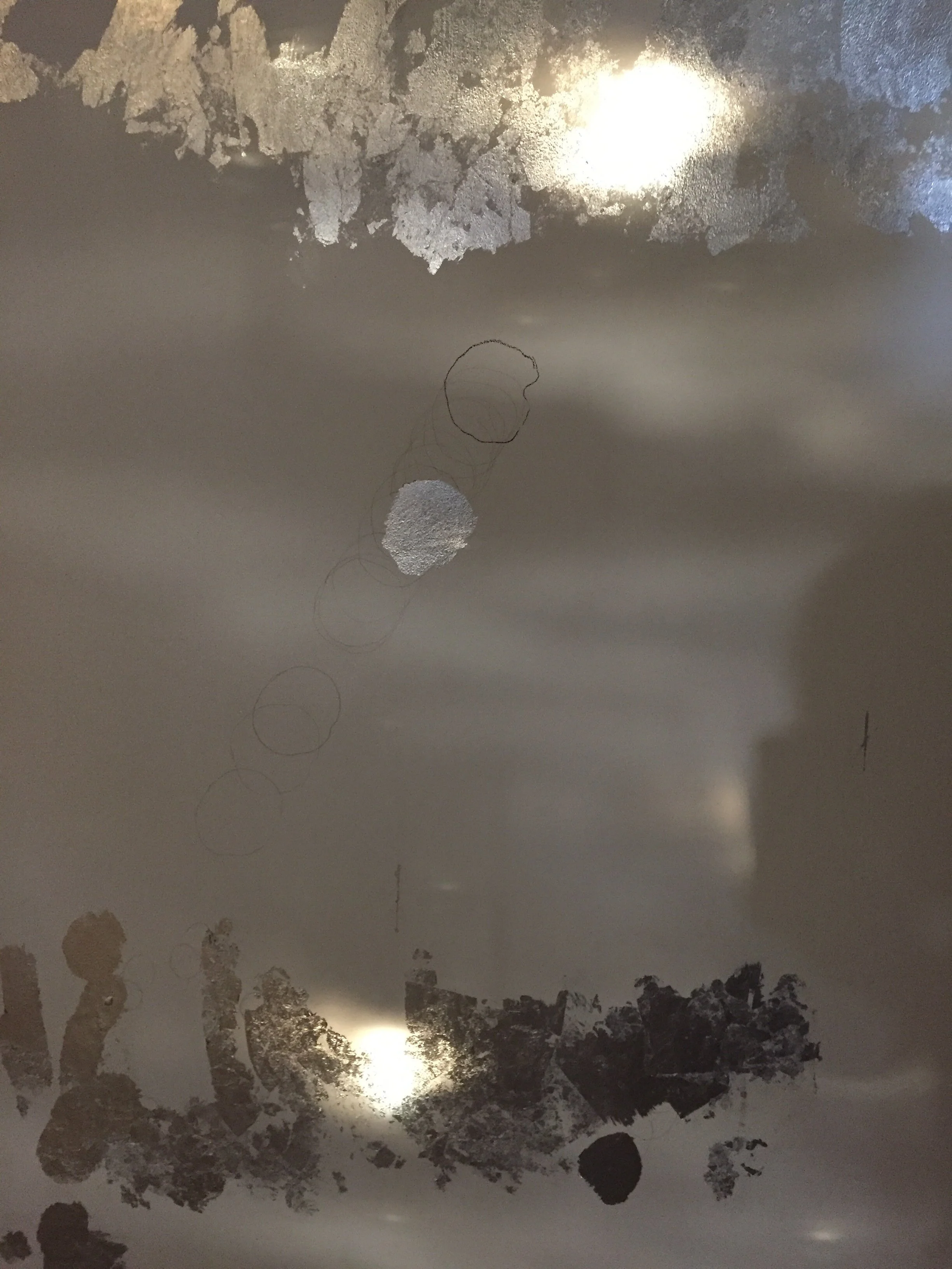  Marie Bannerot McInerney,  No Stars till You Go to the Country,  2017, concrete, cotton, gold, silver, graphite, charcoal, light, and time 