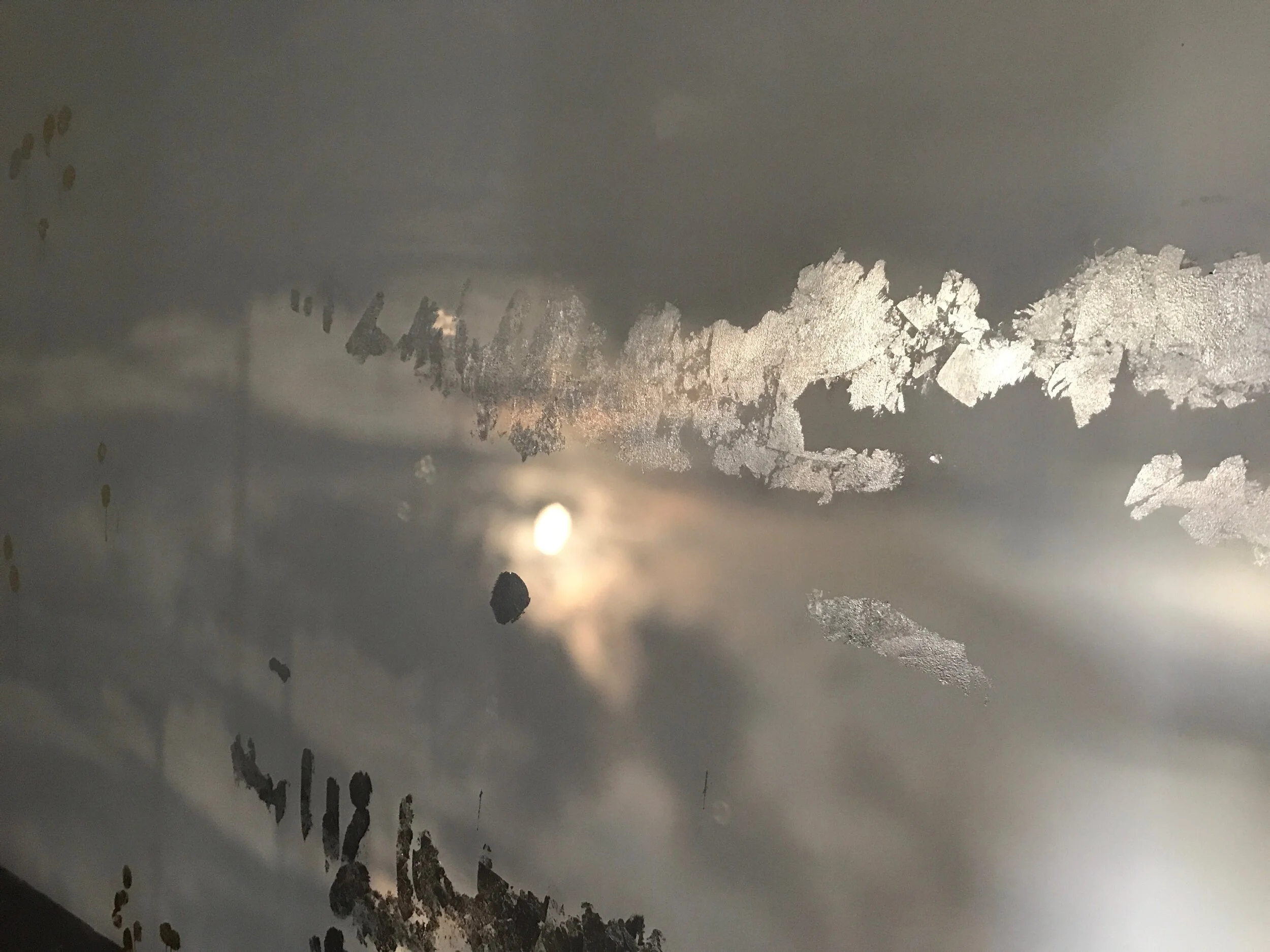  Marie Bannerot McInerney,  No Stars till You Go to the Country,  2017, concrete, cotton, gold, silver, graphite, charcoal, light, and time 