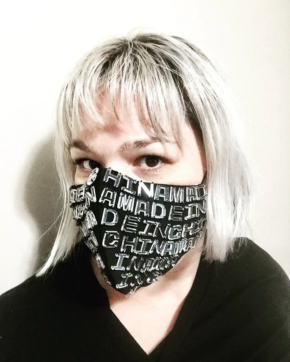    Applying a phrase that often populates the works she makes—”Made in China”—to a face mask, Michelle Chan problematizes the act of politicizing illness. Referencing the Hong Kong government’s retraction of their ban on face coverings (the uniform o