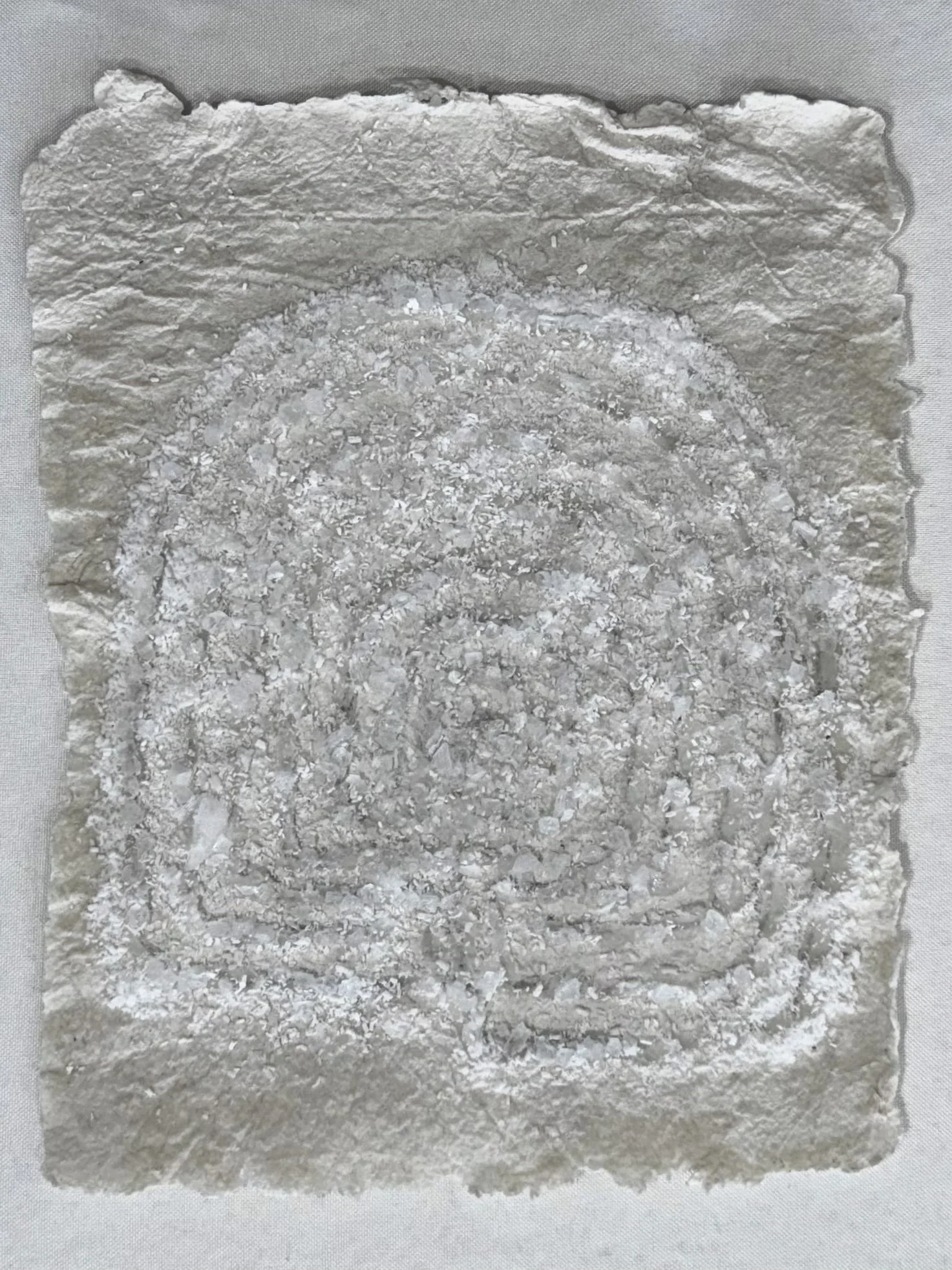 Labyrinth 3, 2025, salts and adhesive on abaca paper made in the Great Salt Lake, 10 x 8 inches (18 x 14 inches framed)