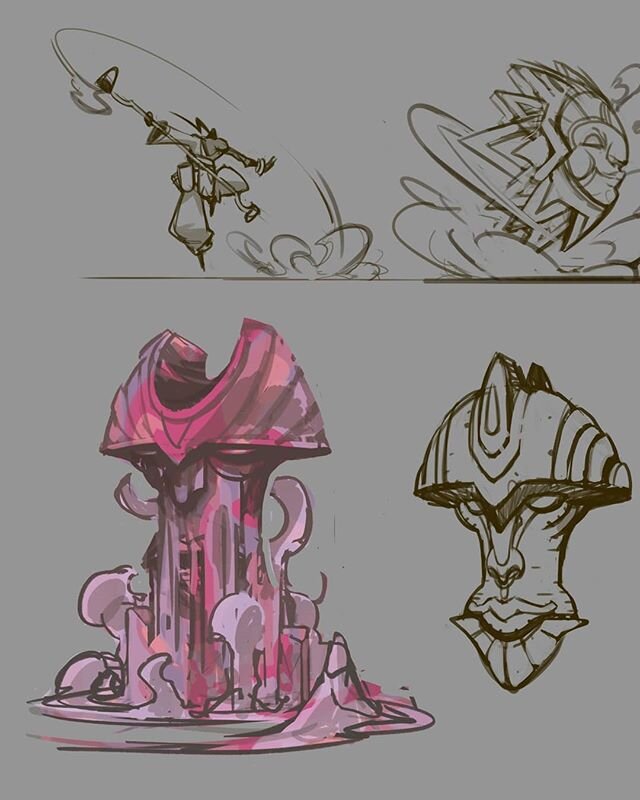 Swipe for Javash effects and motion concepts! Because he's a martial artist and a sculptor I wanted all his abilities to have a sand sculpture as part of their visual design. I also wanted iconic poses for how he uses his unique staff/scoop weapon.  