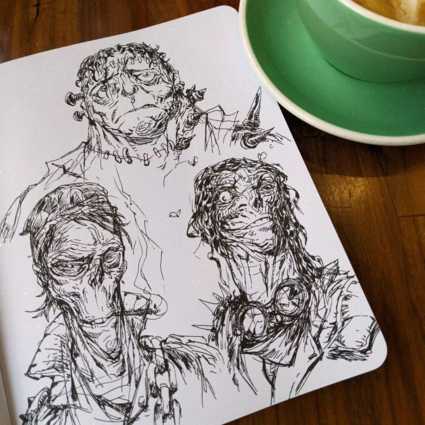 Happy Halloween! Some more ghoulie-gang-guys! help me name them! I think one needs to be called "Road Rash"🤔 . 🏍️, 💀 🎃 bonus Arthur the guinea pig witch at the end! 🧹 
#happyhalloween #sketchdaily #sketchbook #monsters #lamysafari #ink