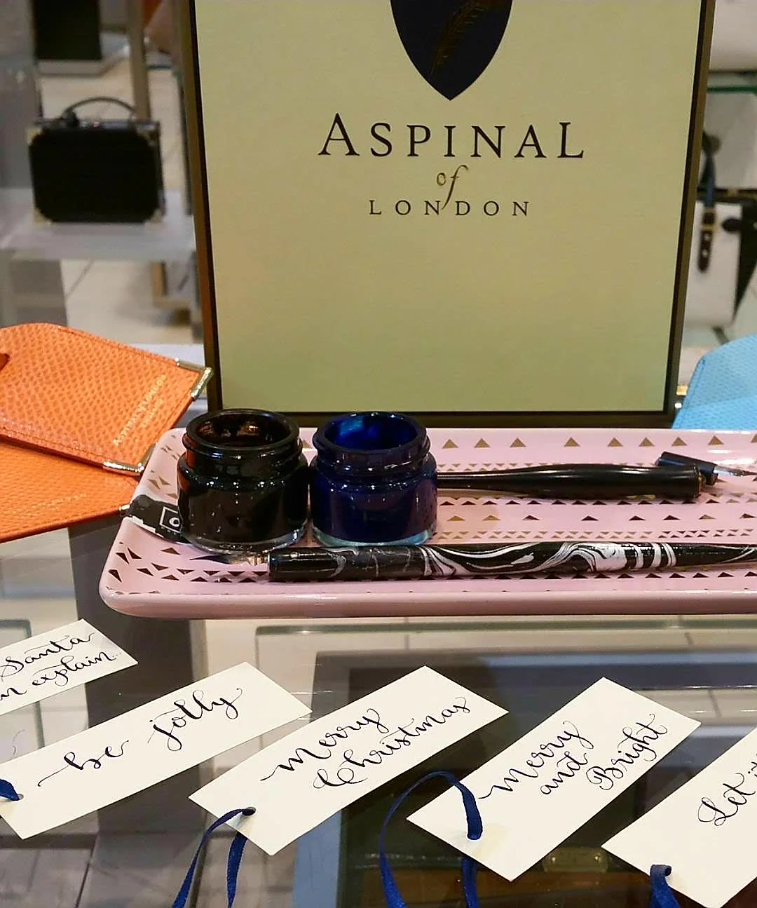 In Store Calligraphy Personalisation for Aspinal Of London, Dundrum Town Centre, Dublin, Ireland.