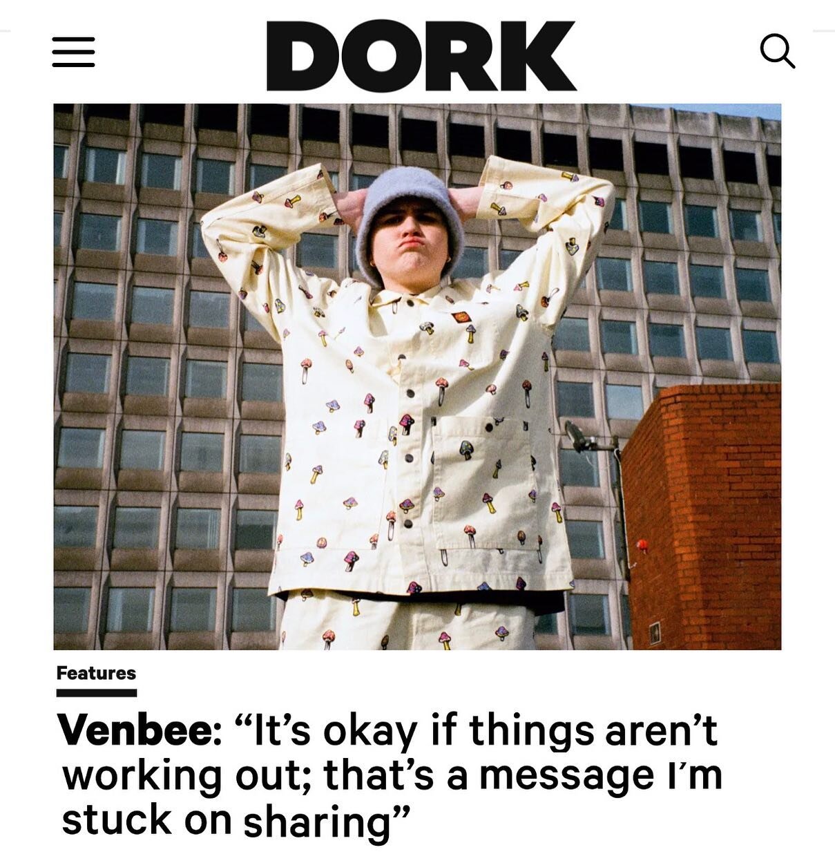 Venbee is featured in @readdork new print issue and online for one of their Hype features.... &quot;It's Okay if things aren't working out; that's a message i'm stuck on sharing&quot;