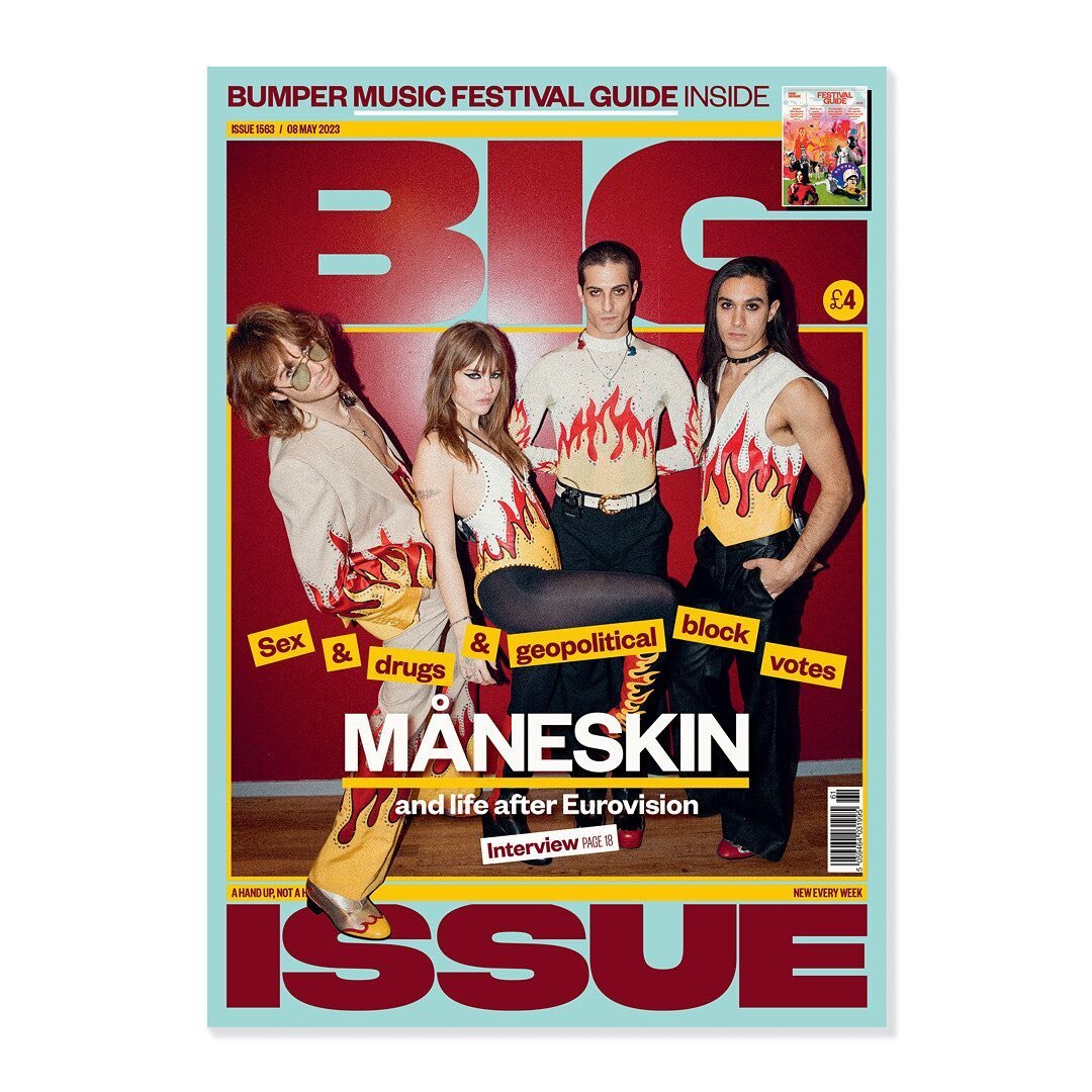 Timing with their massive show at o2 arena, global rock gods Maneskin grace the cover of @bigissueuk  this week.  Great interview by @kittylaa  with fantastic photos by @fabiogerminario