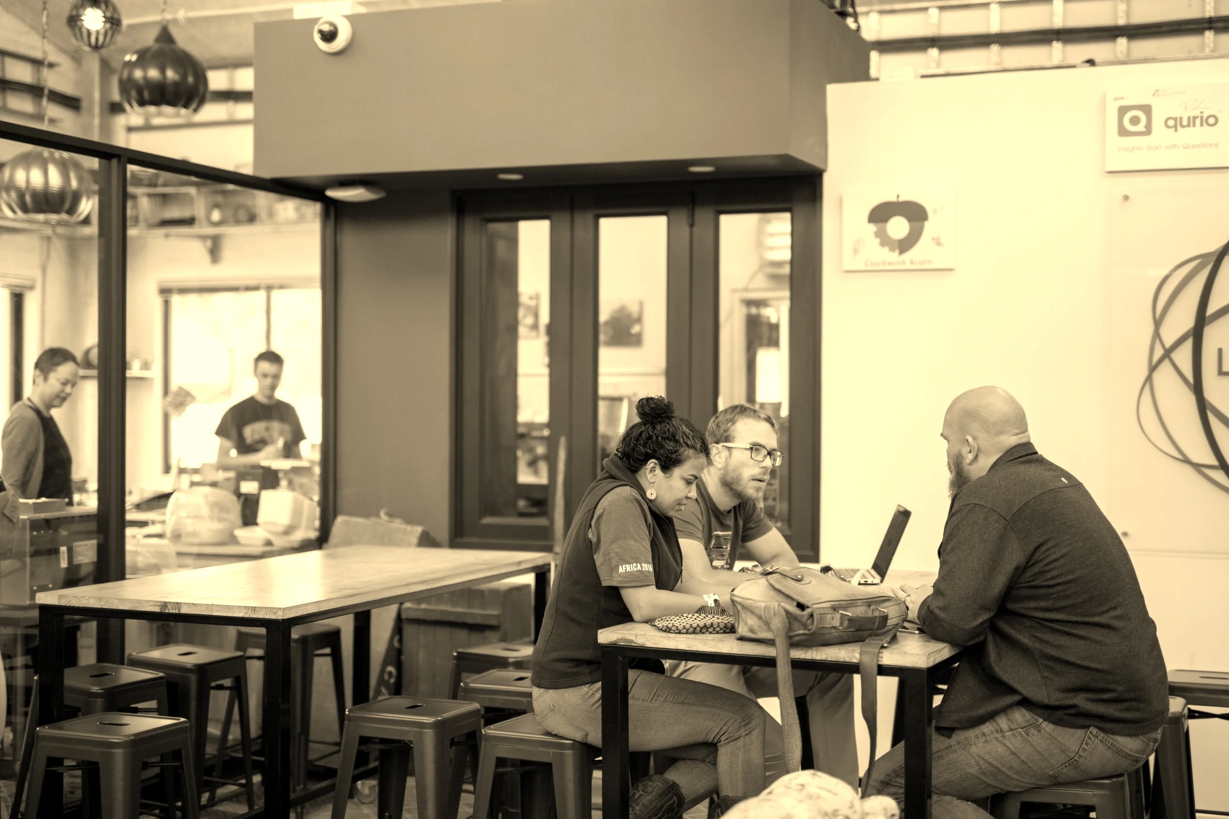 Startup team members in meeting at Launch Lab
