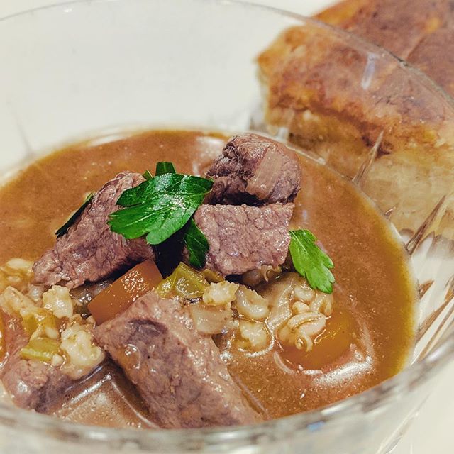 Nothing is better in this cold weather than beef and barley soup with home made beef stock. We made the beef stock last week with a combo of soup and marrow bones. For this hearty cold weather soup we carved up a Ranchly American Beef Roast &mdash; w