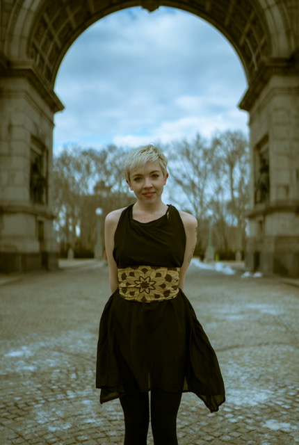 Four Rabbit's Staring at the Sun Multifunction Scarf worn as a belt. photo: Niko Rummel model: Sam Ortt