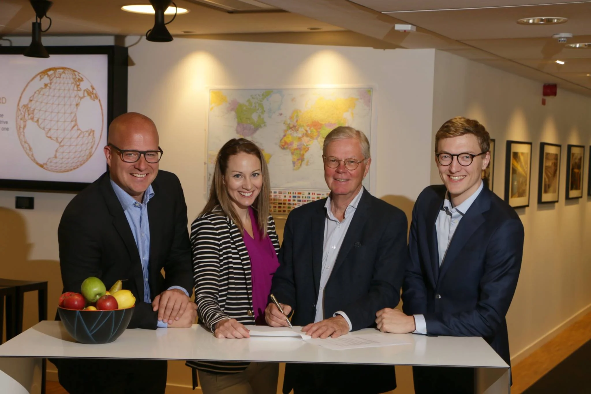 Johan Kerstell, Executive Vice President and Head of Human Resources, Sandvik Group, Jessica Alm, Executive Vice President and Head of Group Communications, Sandvik Group, Jan Byfors, Acting Chariman, Engineers Without Borders Sweden, and Albin Thureson, Member of the Board, Engineers Without Borders Sweden