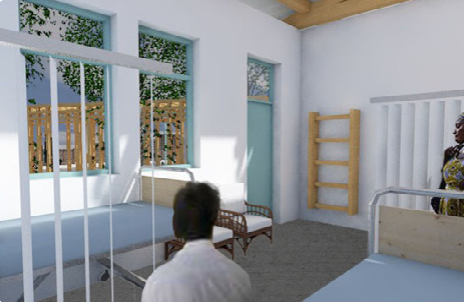 A rendered view from a patient room in the proposal