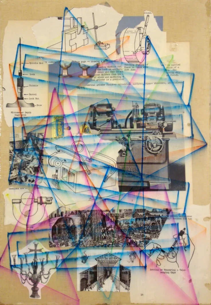 Machinations, 2010 (collage and oils on linen) 20.5" x 14"
