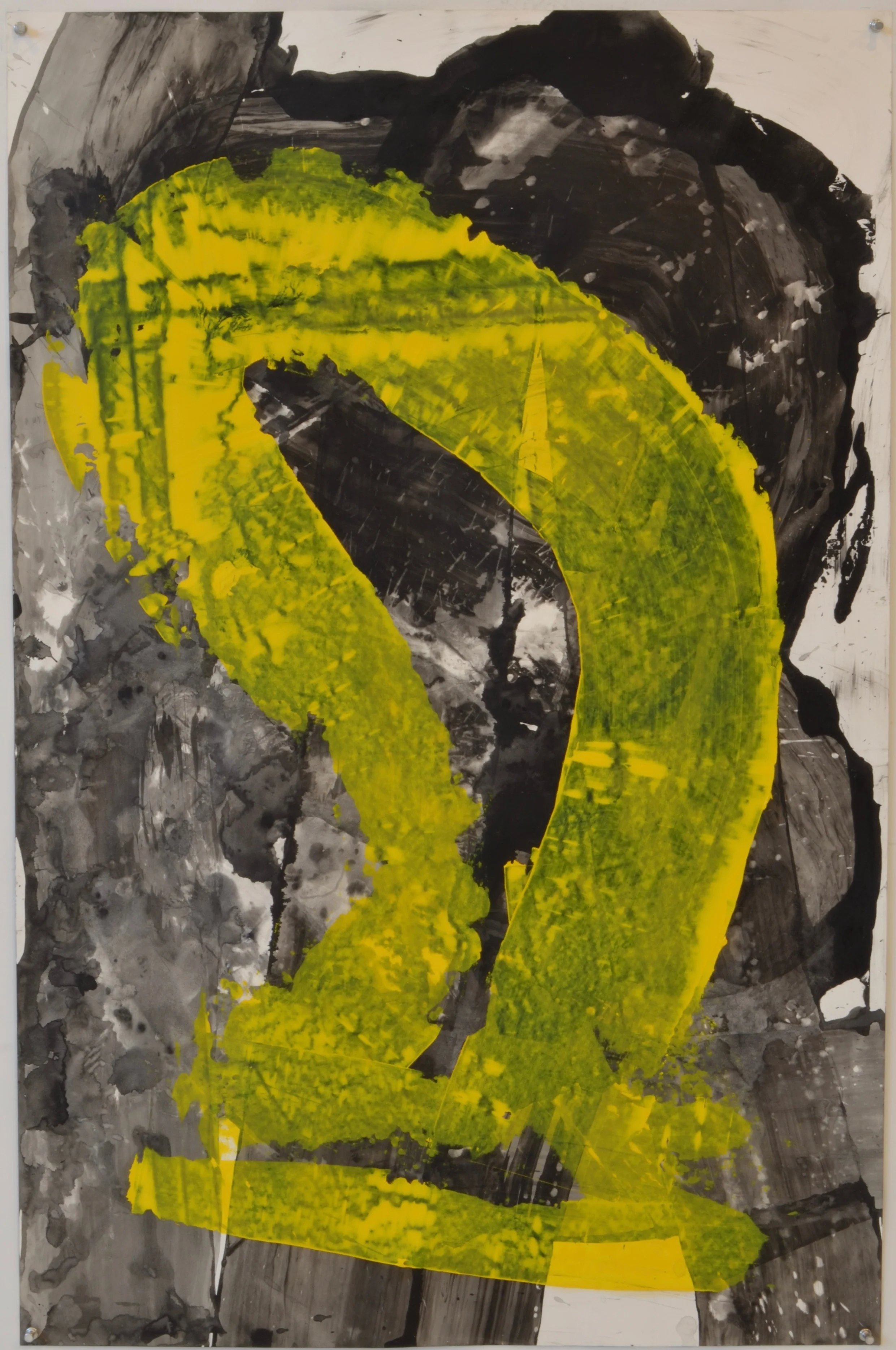 Untitled, 2018, acrylic and oil on paper, 40” x 26”