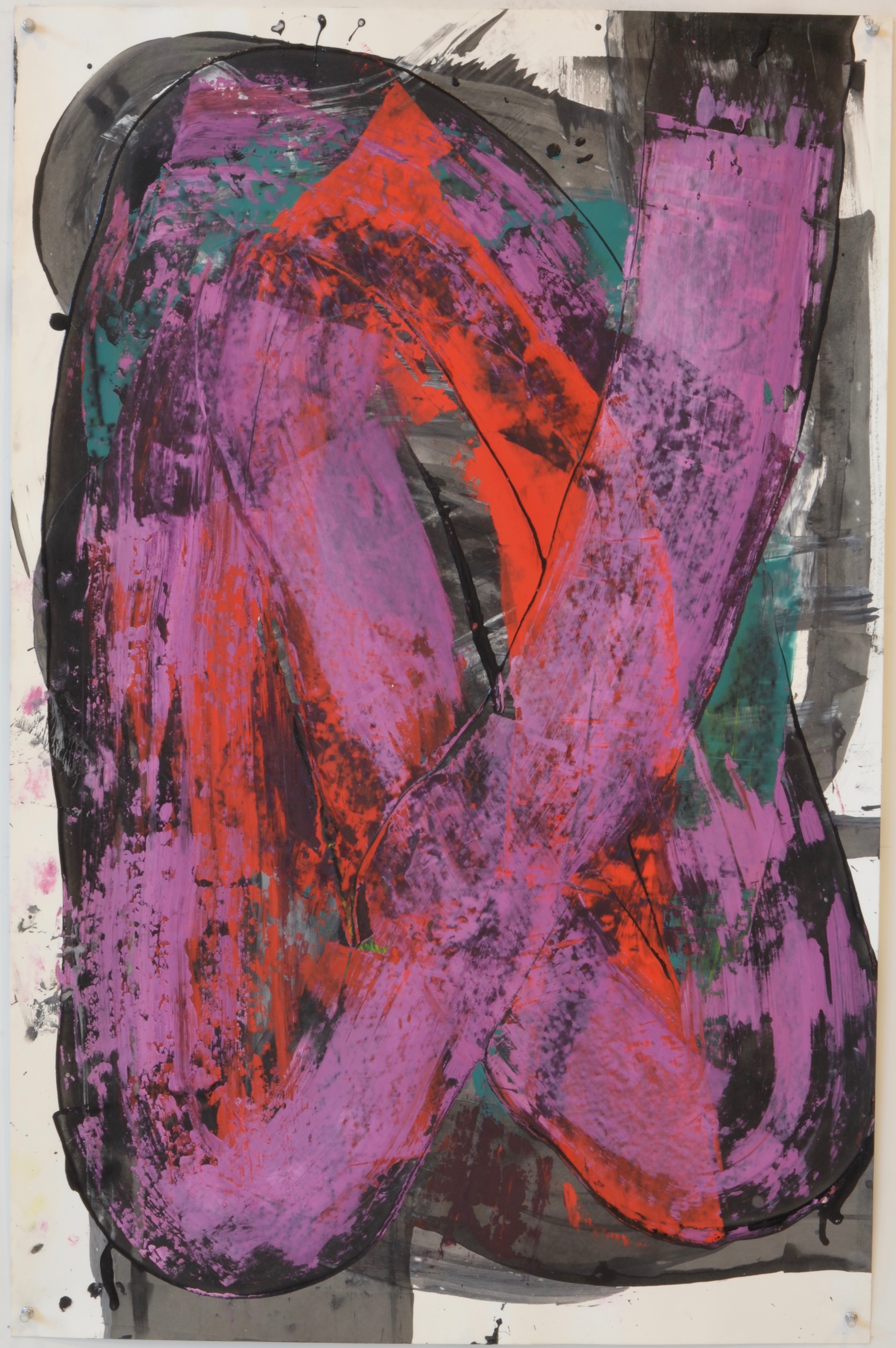 Untitled, 2018, acrylic and oil on paper, 40” x 26”