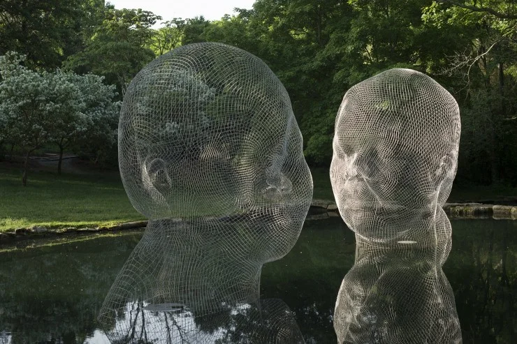 Jaume Plensa, Awilda & Irma , 2014, stainless steel, H. 157.5 x W. 157.5 x D. 118 in. each, © J2017 Jaume Plensa, Courtesy Galerie Lelong, New York. 