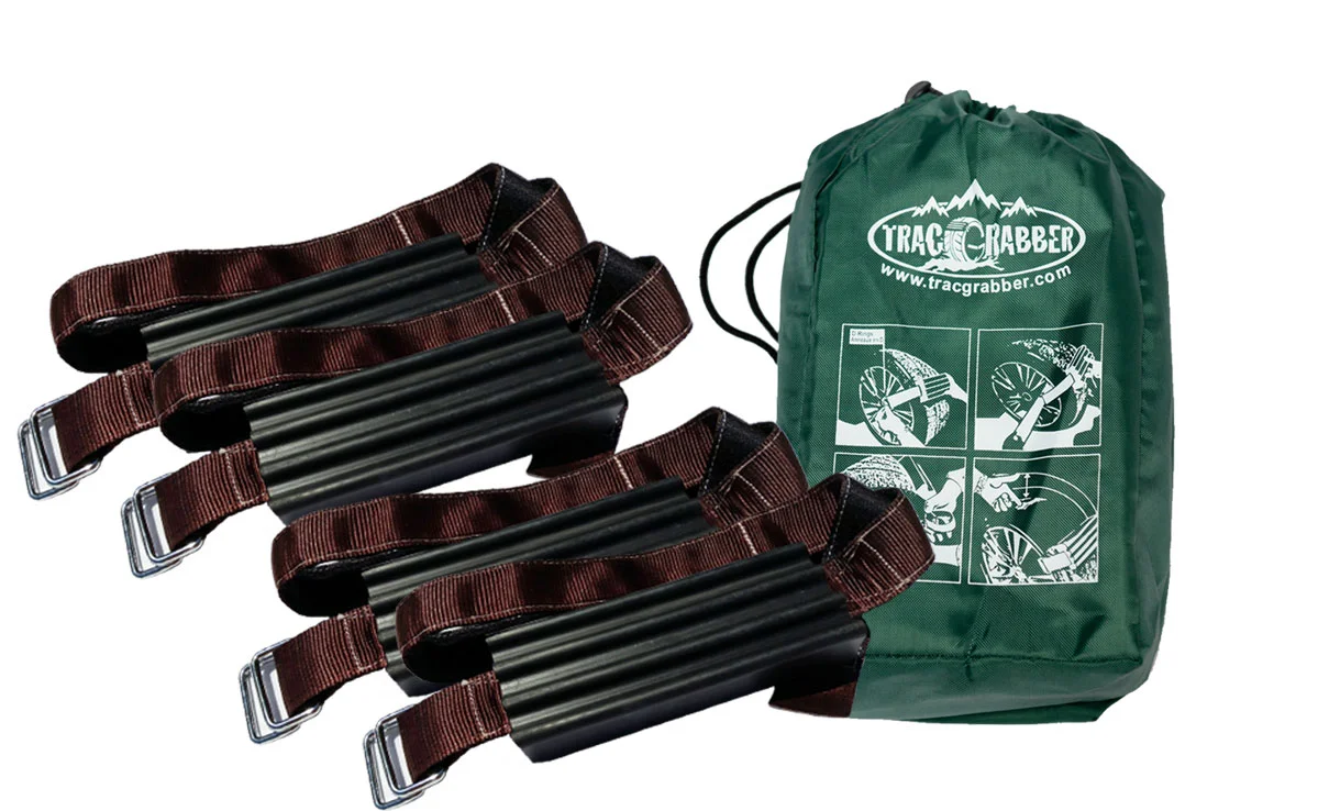 Trac-Grabber Quad-Pack designed to get 4×4 and all-wheel drive vehicles, with oversized off-road tires, unstuck in the worst conditions, snow, mud, and sand.