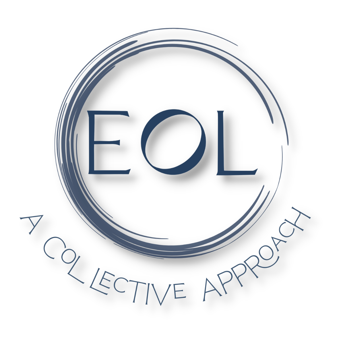 End of Life Collective Logo in the center encircled by a circular brushstroke design, with the text 'A Collective Approach' below.