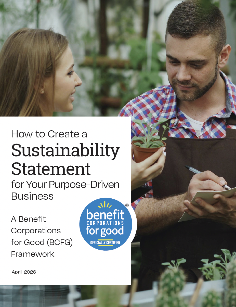 A woman and man in a garden center are discussing a potted plant. The woman is smiling and holding the plant while the man writes in a notepad.