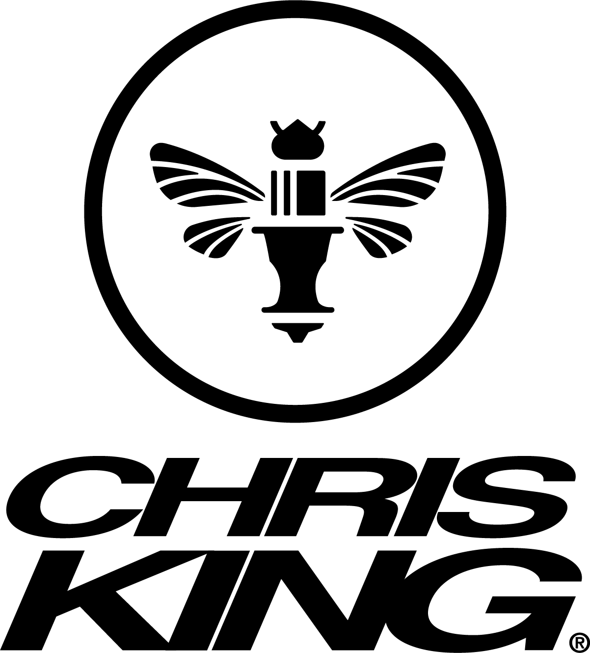 Chris King logo featuring a stylized bee symbol inside a circle with bold text.