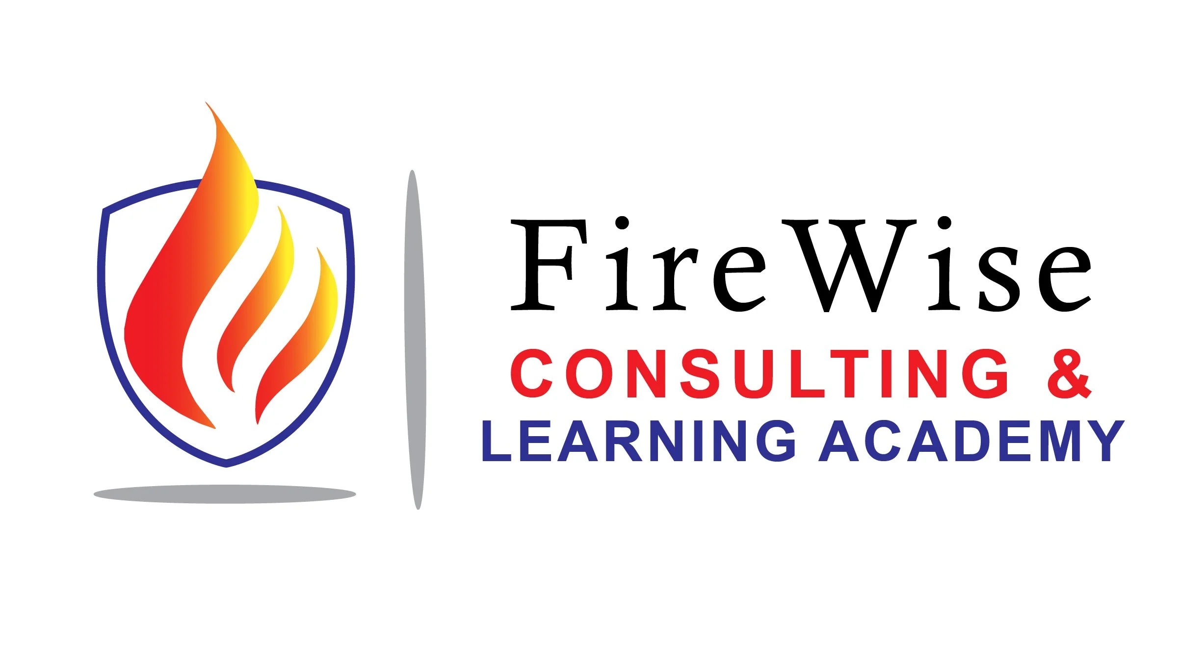 Logo of FireWise Consulting & Learning Academy featuring a flame symbol within a shield and the company name in bold letters.