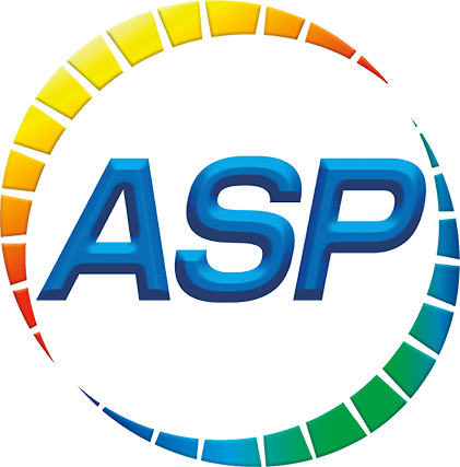 ASP logo with multicolored circular arrow