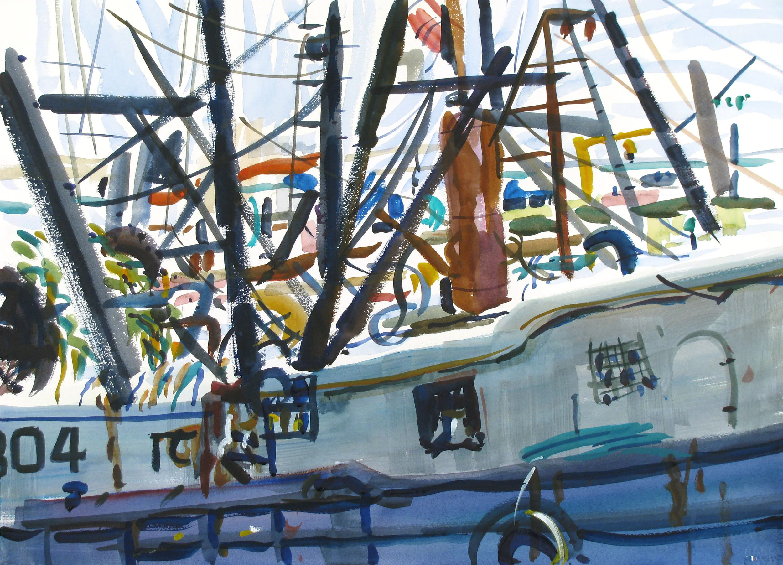  Along the Dock &nbsp;27 X 34 Framed Watercolor &nbsp;$2500 