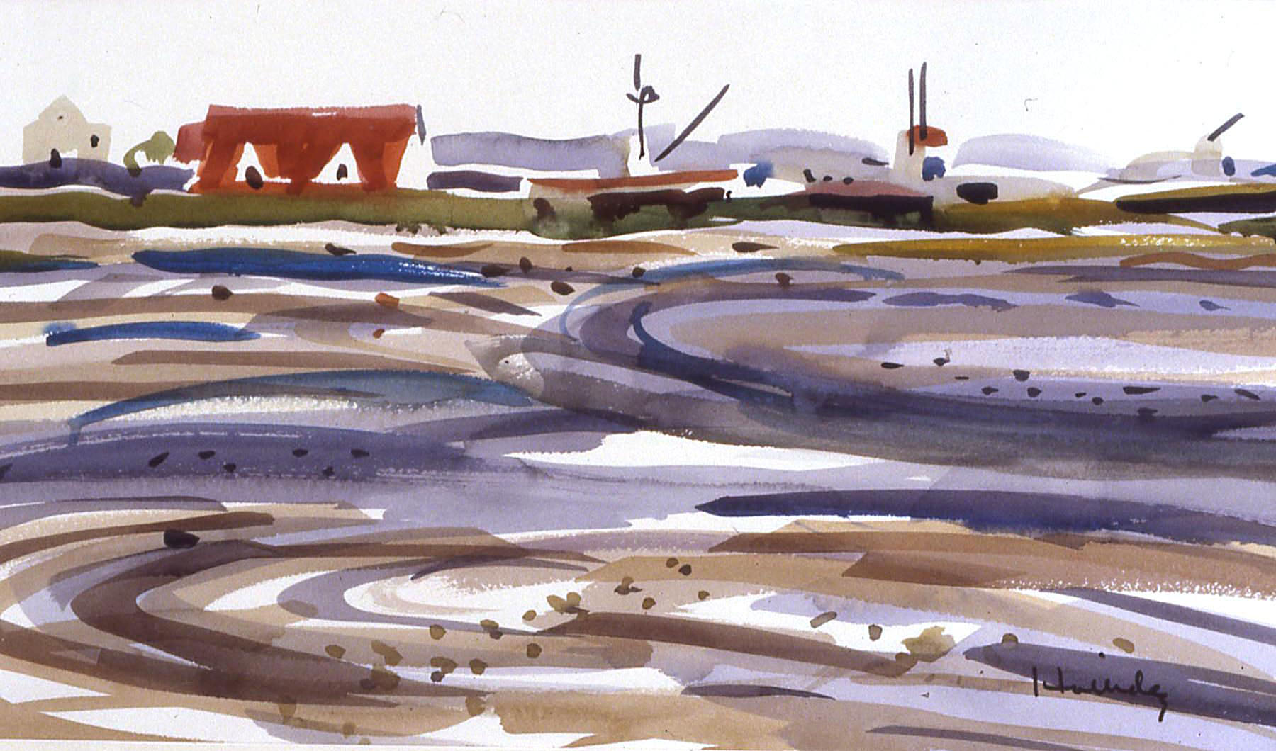 On the Spit 20 X 33 Framed Watercolor $1,800