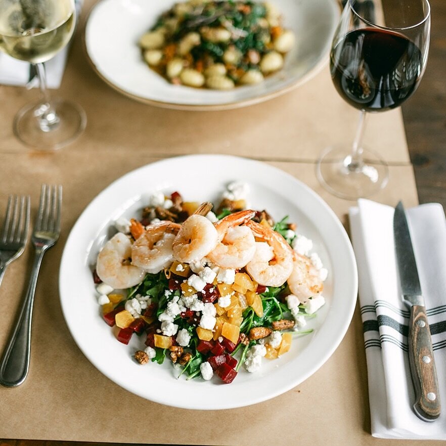 Beet &amp; Goat Cheese Salad

Arugula, Pecans, Citrus Vinaigrette

Added Grilled Shrimp 

Open at 5:00, Happy Hour Specials until 6:00 at the BAR! 

#oldfieldsofgreenlawn #lent